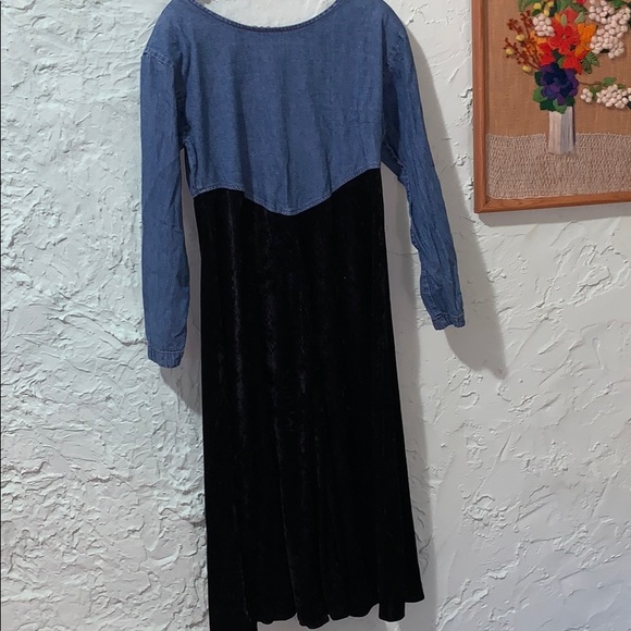Vintage 90s Witchy Denim and Black Velvet Dress - Picture 6 of 7